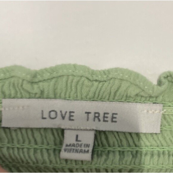 Love Tree Green Slit Front Short Sleeve Smocked Dress Women's Large Boho Peasant - Picture 2 of 11